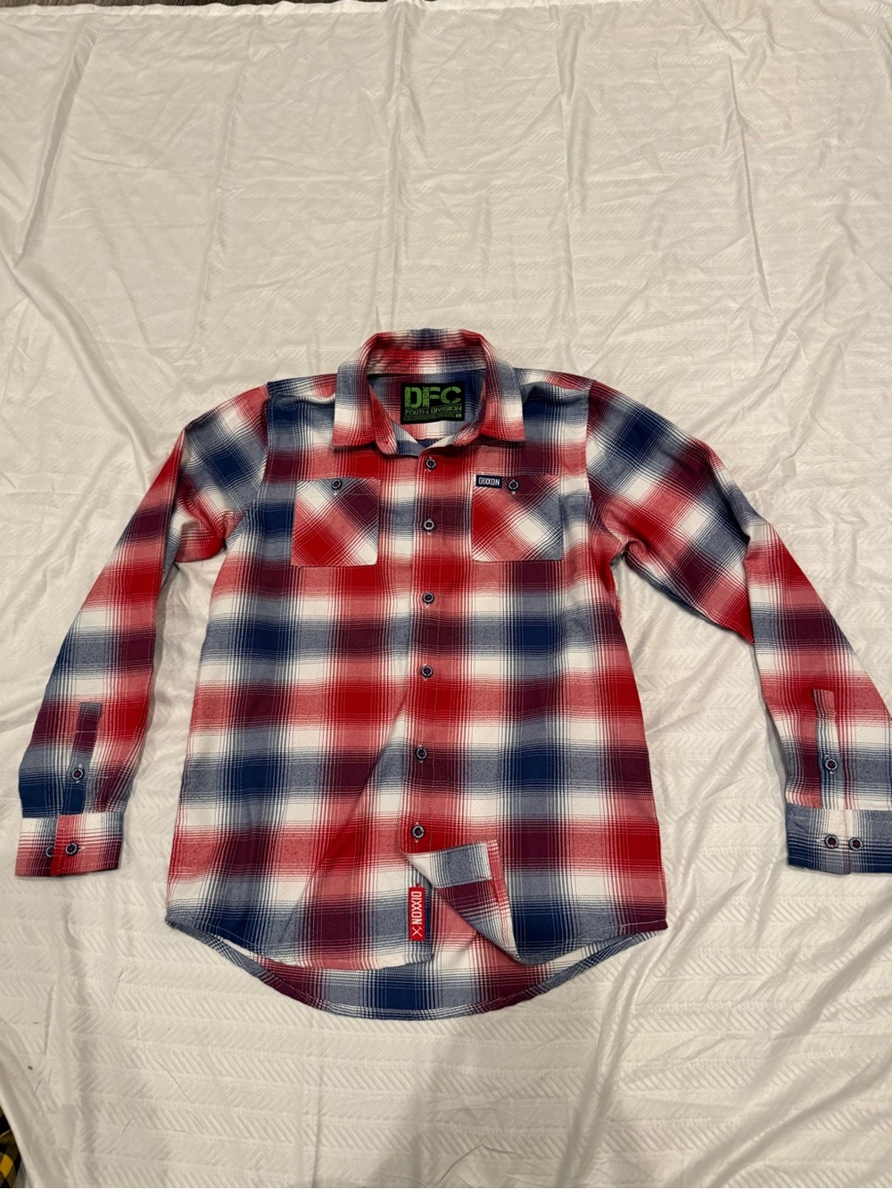 DIXXON Red Navy Plaid Flannel Shirt - Youth size Large